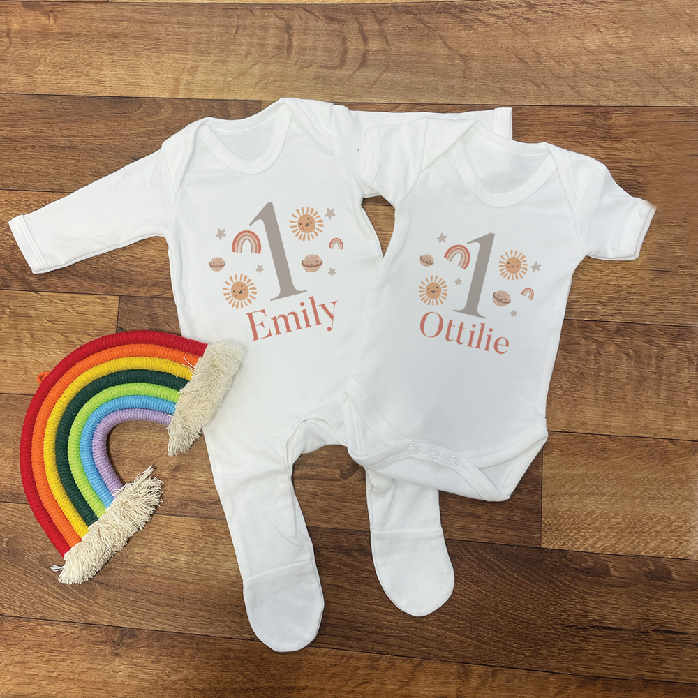 Personalised First Birthday Rainbow Baby Onesie