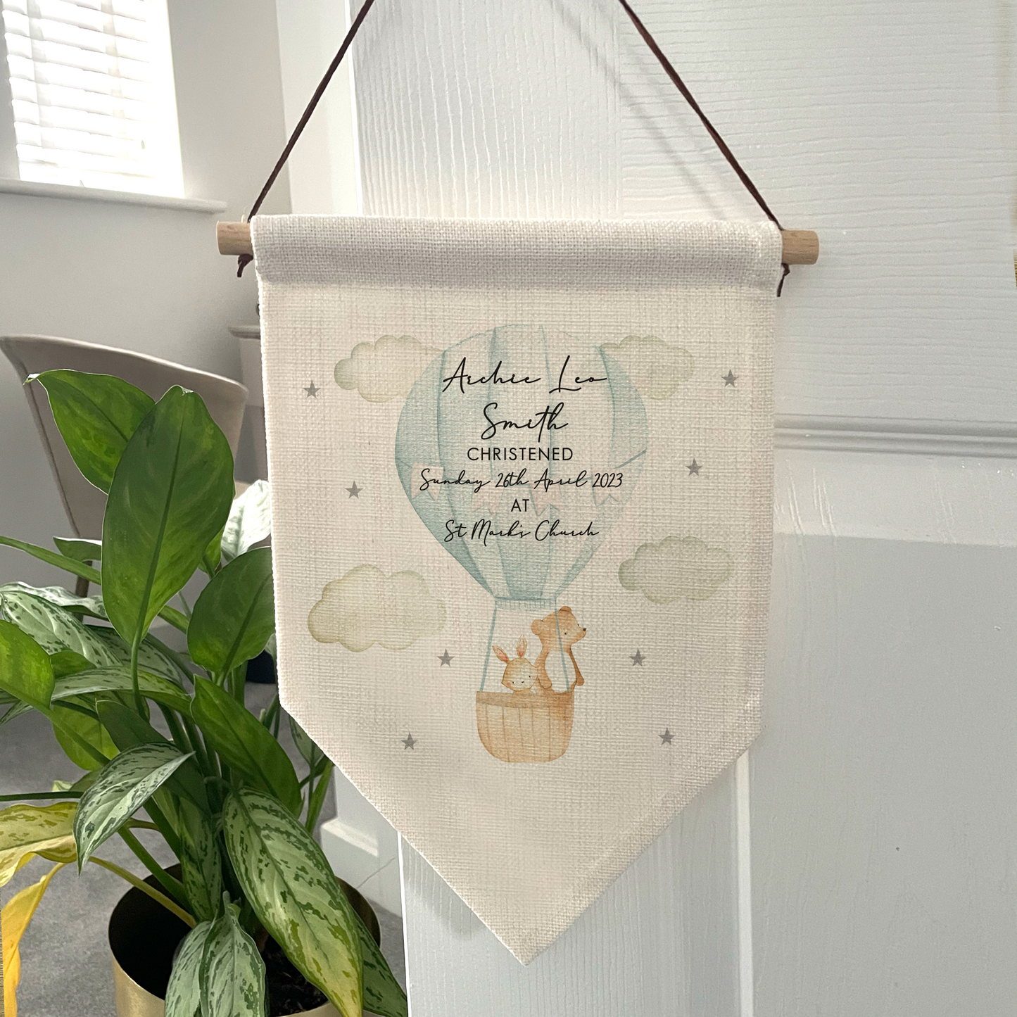 Personalised Air Balloon Christening / Baptism Flag